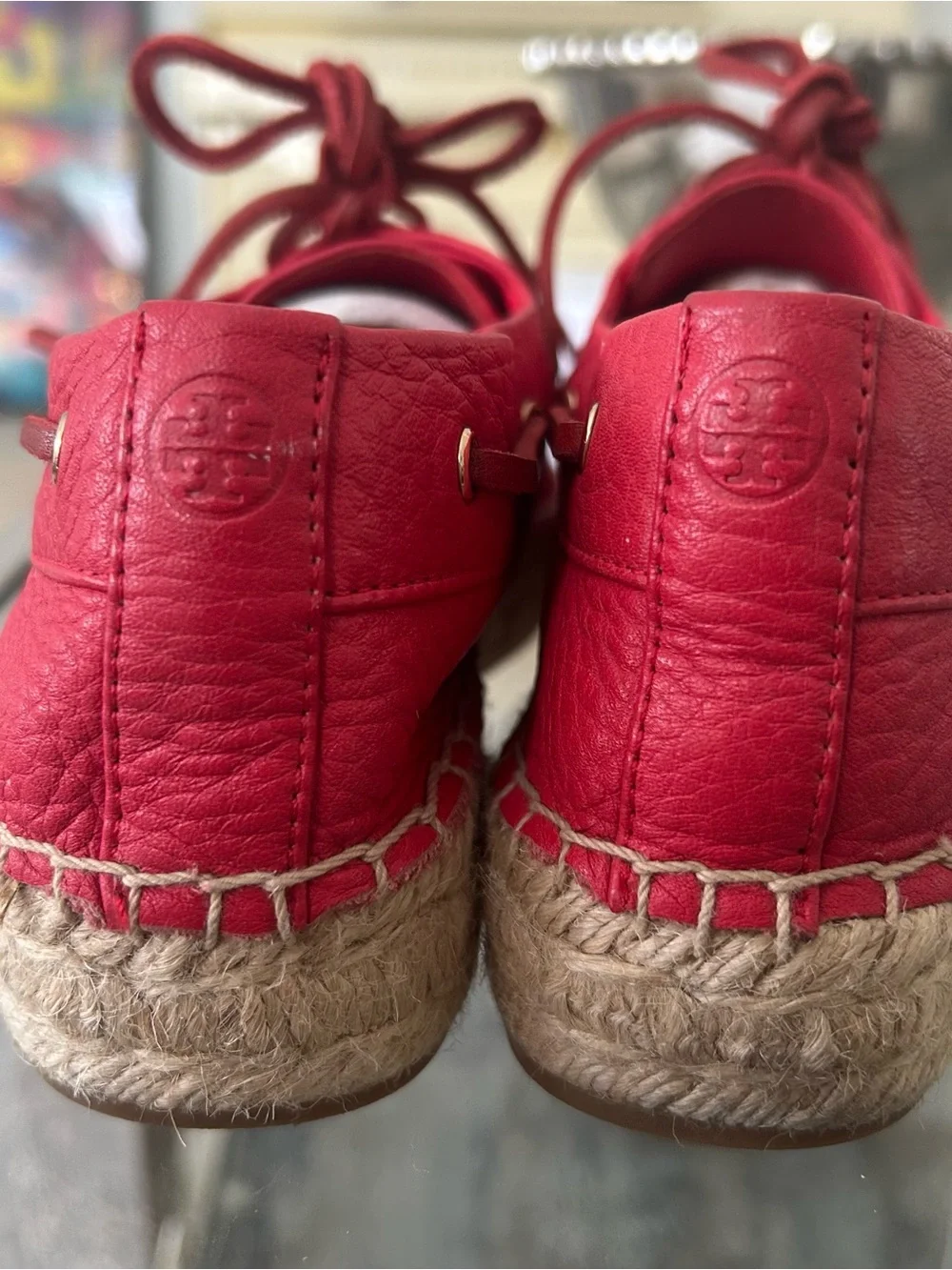 Tory Burch Red Women's Leather Espadrille Boat Shoes